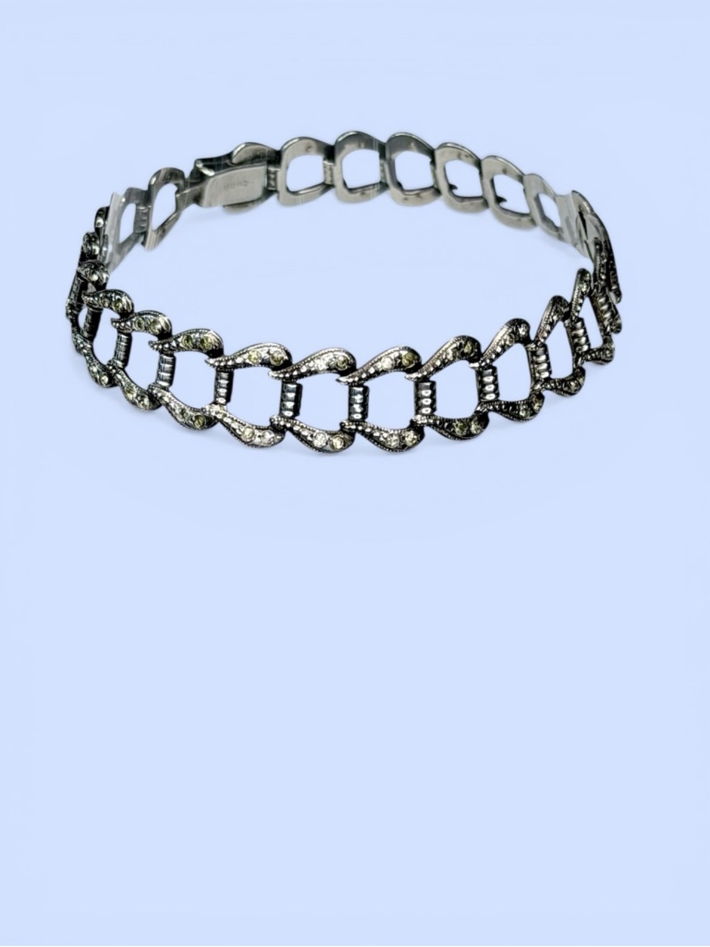 Sterling Silver Bracelet Art Deco Design Paste Stones Marked‎ 925